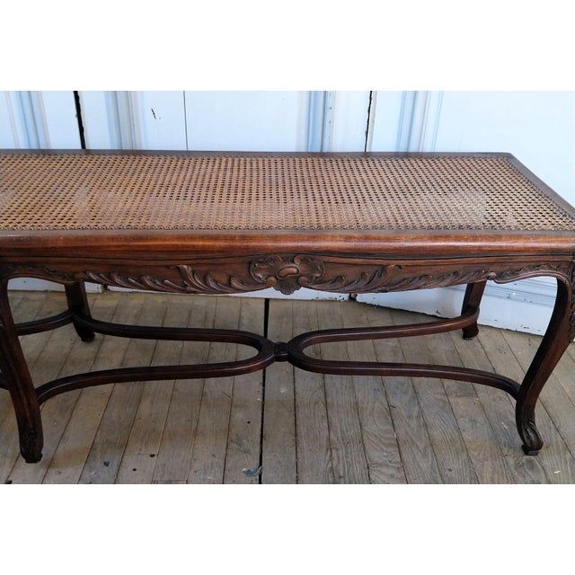 Tan Louis XV Style Bench with Cross-Braced Design, 1890s For Sale - Image 8 of 17