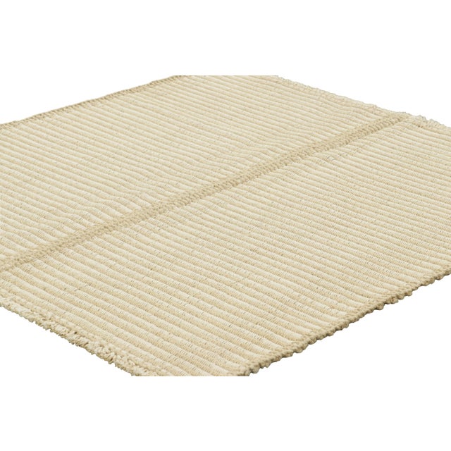 Rug & Kilim Rug & Kilim’s Contemporary Kilim in Beige and Ivory White Textural Stripes For Sale - Image 4 of 8