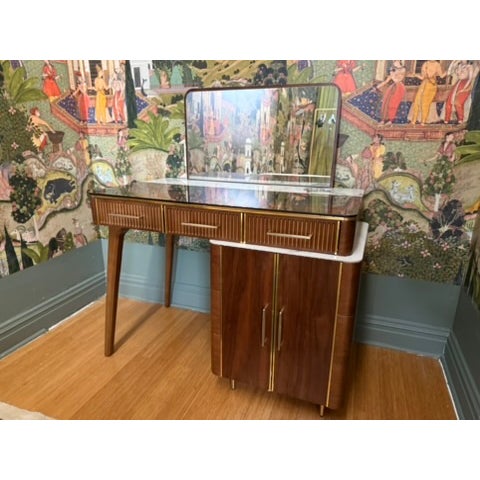 Mid-Century Modern 2020s Walnut Wood Makeup Vanity Table & Mirror For Sale - Image 3 of 9