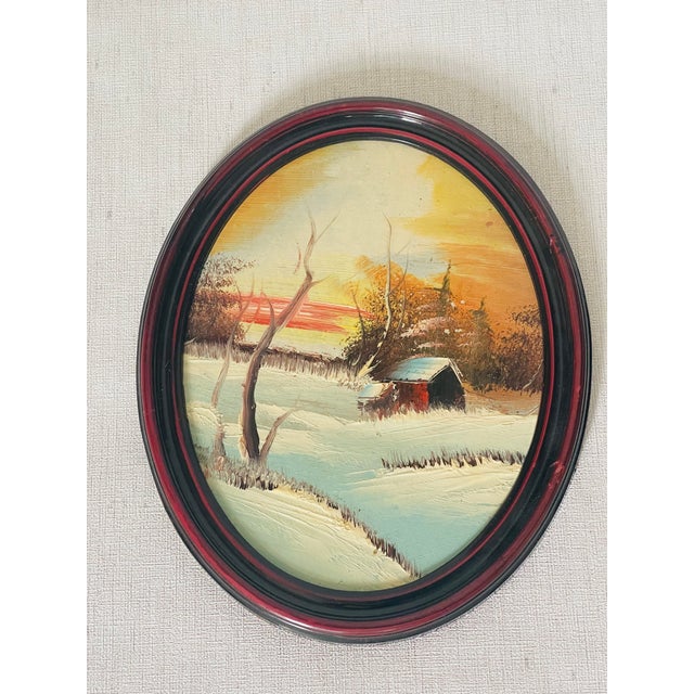 Pair Vintage Art Paintings in Oval Frames For Sale - Image 4 of 4