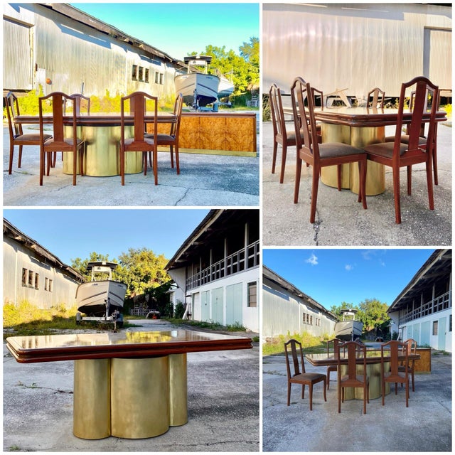 Vintage Dining Table With Maple Root Burl + ‘Radial’ Brass Drum Base | in the Style of Stanley Jay Friedman for Brueton in Mid 20th Century For Sale - Image 12 of 12