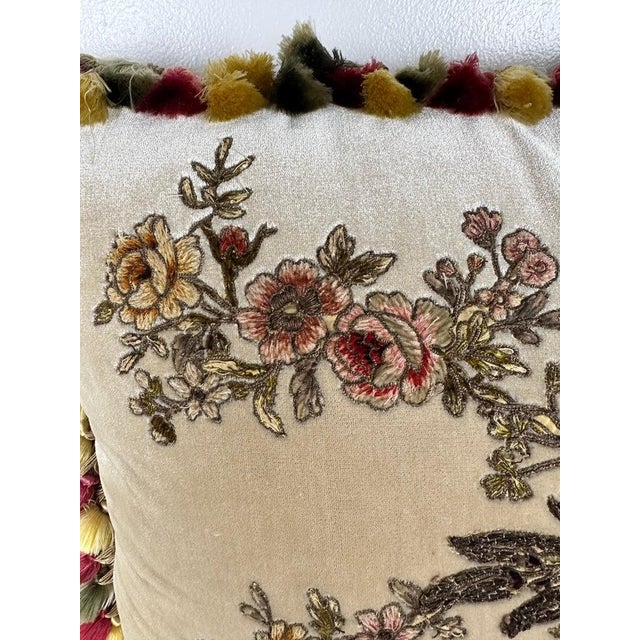 Melissa Levinson Silk Velvet Appliqued Pillow by Melissa Levinson For Sale - Image 4 of 8