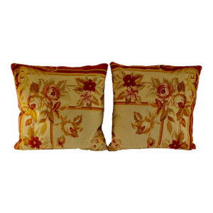 Vintage French Aubusson Rug Pillows - A Pair