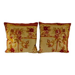 Vintage Hand Crafted Needlepoint Pillows - A Pair For Sale