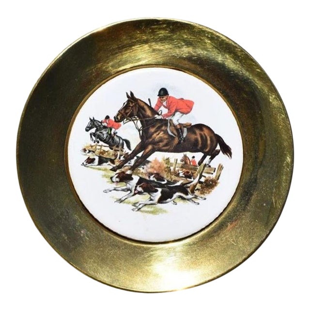 English Traditional Framed Ceramic and Brass Decorative Horse Plate or Catchall For Sale