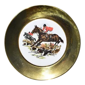English Traditional Framed Ceramic and Brass Decorative Horse Plate or Catchall