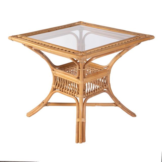 2020s Antigua 34.25 in. W Square Rattan Glass Top Dining Table, Natural Rattan For Sale - Image 5 of 8
