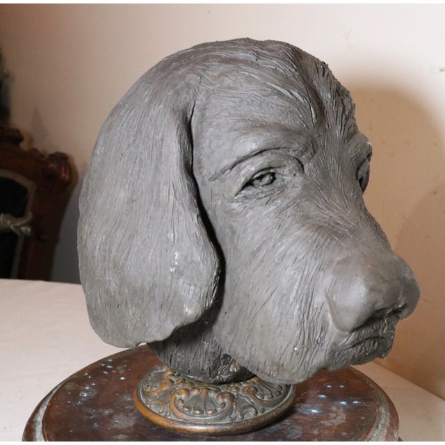Copper Vintage Handmade Figural Solid Sculpted Pottery Dog Head Sculpture Statue Figure For Sale - Image 8 of 12