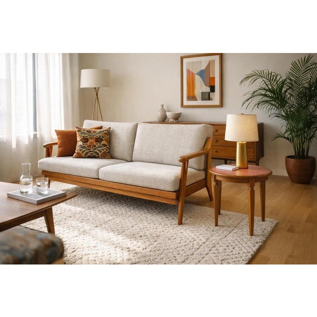 French Bout de canapé Side Table in Cherrywood & Red Laminate, 1950s For Sale - Image 3 of 10