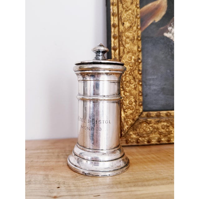A lovely little antique circa early 1900s silver plated individual pepper mill with iron grinding mechanism, from the...