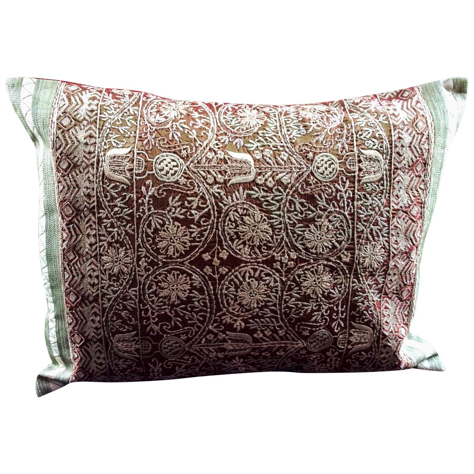 Rust Embroidered Silk Pillow Chairish