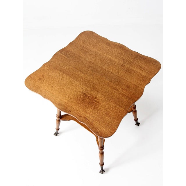Antique Edwardian Oak Side Table With Claw and Ball Feet For Sale - Image 6 of 14