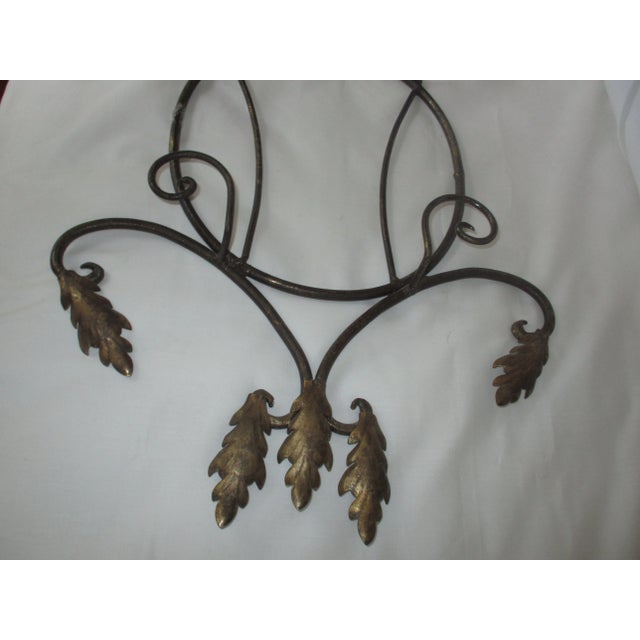 1970s Vintage French Ornate 2 Tier Wought Iron Plate Rack Gold Leaf Design For Sale - Image 5 of 8