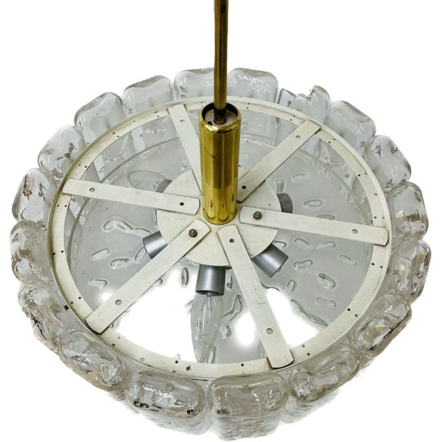 Small Circular German Mid-Century Modern Ice Glass Chandelier / Pendant, 1970s For Sale - Image 4 of 12