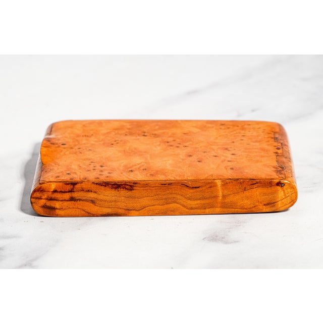 Brown Stately Antique Burl Wood Cigarette Case Interlocking Hinge Pocket & Desk Accessory Tobacciana For Sale - Image 8 of 11