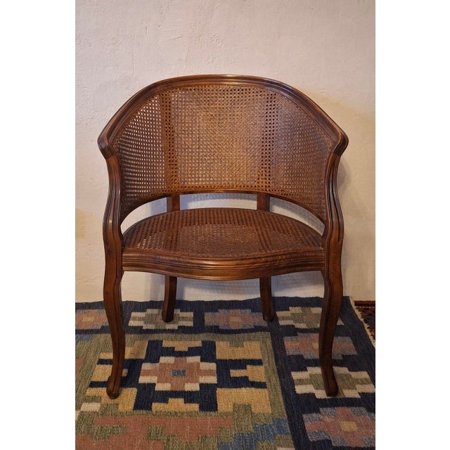 20th Century Louis XV Half-Moon Rattan and Hardwood Armchair For Sale - Image 9 of 16