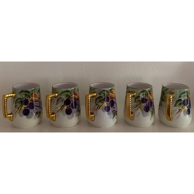 6 Piece Antique Limoges Hand Painted by McCue BlackBerry Pitcher and Cups For Sale - Image 9 of 9