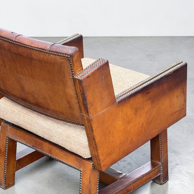 Vintage French Leather Button-Back Armchairs, 1930s, Set of 2 For Sale - Image 9 of 11