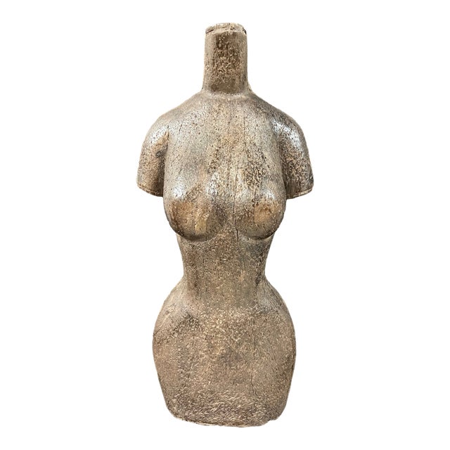 Late 20th Century Carved Solid Wood Female Torso Sculpture For Sale