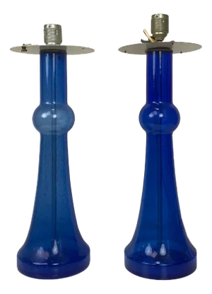 Large Blue Glass Lamps from Holmegaard, Denmark, 1960s, Set of 2