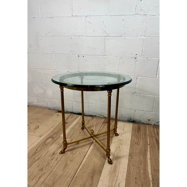 Mid-Century Modern Vintage Neoclassical Brass and Beveled Glass Gueridon Side Table For Sale - Image 3 of 8