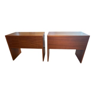1970s Pair of Danish Teak Nightstands Endtables Two Drawer Finished Backside Kai Kristiansen for Mobelfabrik For Sale