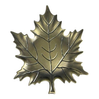 Gold Brass‎ Fall Maple Leaf Tray Jewelry Dish Decor For Sale