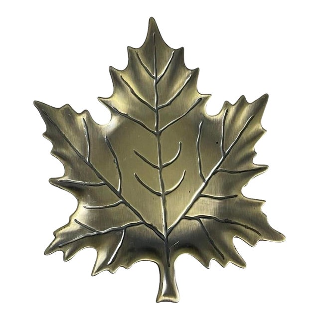 Gold Brass‎ Fall Maple Leaf Tray Jewelry Dish Decor For Sale