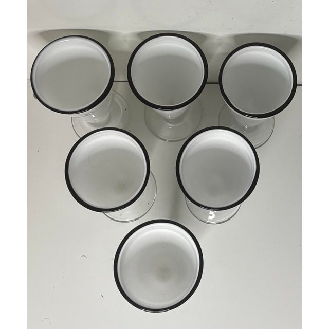 Mid-Century Modern Mid 20th Century Modern White Cased Art Glass Highball Glasses With Black Rims - Set of 6 For Sale - Image 3 of 6