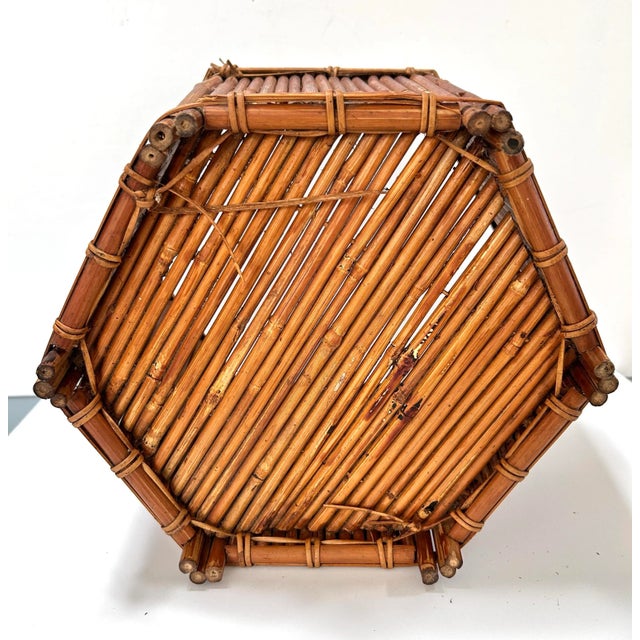 Brown Large Vintage Bamboo Planter Cachepot - Coastal Boho Rattan Style Plant Holder For Sale - Image 8 of 8