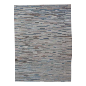 2020s Neutrals, Blues, and Brown Afghan Modern Hand Woven Kilim Geometric Design