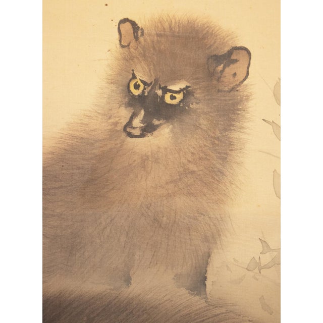 "Raccoons Under the Moon" by Mochizuki Seiho, Miji Japanese Silk Scroll Painting For Sale - Image 10 of 18