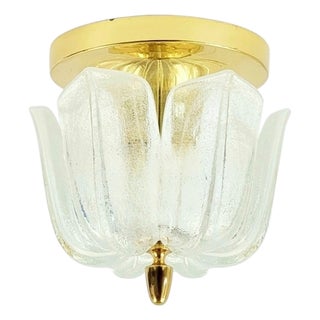 Mid-Century Modern Flower-Shaped Glass & Brass Flush Mount from Limburg, Germany, 1970s For Sale
