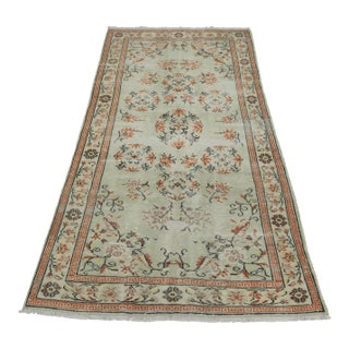 1950s Chinese Art Deco Vintage Handmade Floral Desing Natural Wool Area Rug For Sale