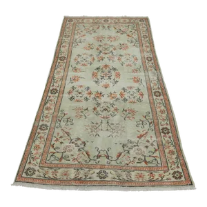 1950s Chinese Art Deco Vintage Handmade Floral Desing Natural Wool Area Rug