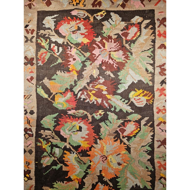 Vintage Caucasian Karabagh Kilim Runner, Handwoven Wool, Allover Floral Pattern, Brown & Tan, 5x11 For Sale - Image 9 of 16