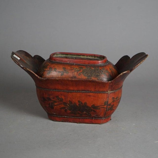 Chinese Antique Chinese Figural & Polychromed Wooden Basket Circa 1920 For Sale - Image 3 of 14