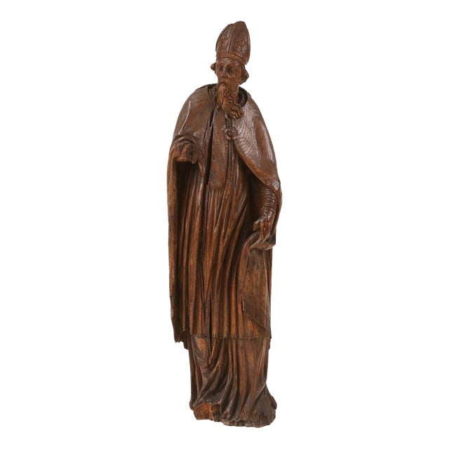 French Artist, Antique Statue of Saint Eligius, 1500s, Wood For Sale
