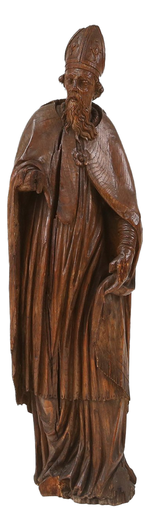 French Artist, Antique Statue of Saint Eligius, 1500s, Wood