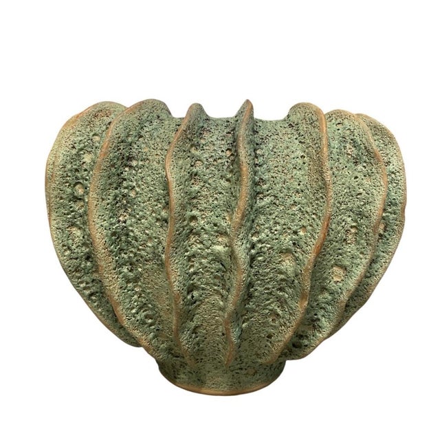 Mid-Century Modern Organic Ribbed "Lava" Glaze Ceramic Planter For Sale - Image 3 of 9