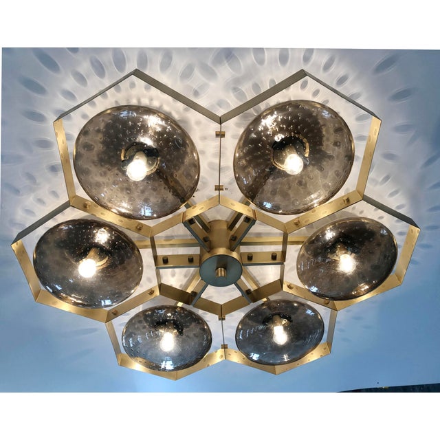 Italian 21st Century Hive Satin Brass Smoky Bubbles Murano Flush Mount by Fabio LTD For Sale - Image 3 of 9