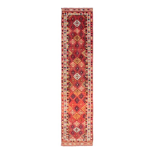 Vintage Turkish Oushak Runner With Medallions in Red and Multi Colors 2'10 X 14'0 For Sale