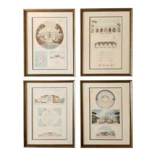 Vintage French Framed Neoclassical Style Architectural Coloured Prints - Set of 4 For Sale