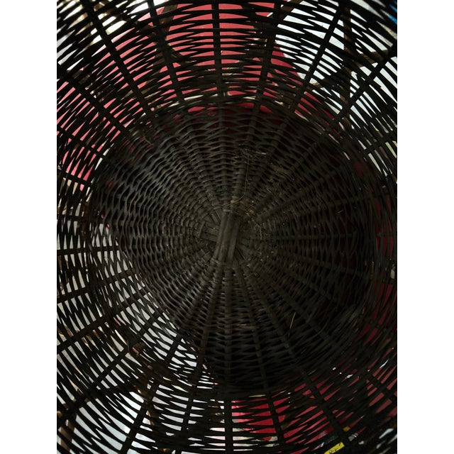Vintage Handwoven Southeast Asian Creel Basket – 13" Squat Geometric Rattan & Bamboo For Sale - Image 4 of 4