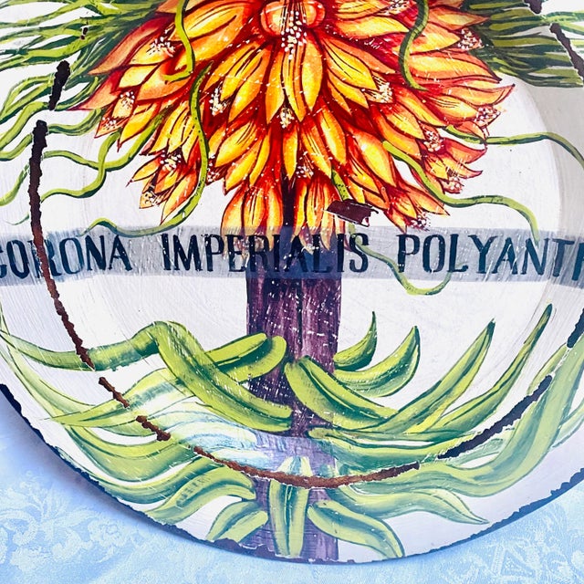 1970s Vintage Hand Painted Polyanthus Floral Botanical Wood Platter For Sale - Image 4 of 7