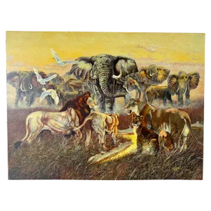 1981 Gregrory A. Pole African Wildlife Landscape Oil Painting, Signed