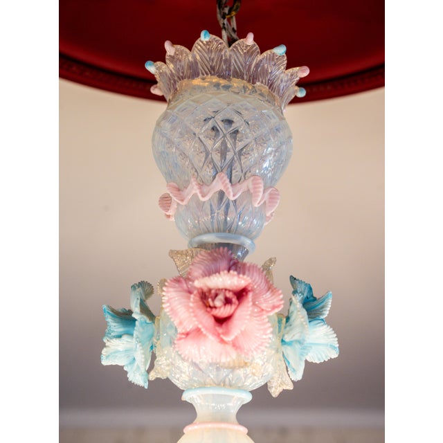 Vetro Artistico 1977 Vetreria Artistica Stefano Murano 36” Pastel Opalescent Floral Chandelier For Sale - Image 4 of 17