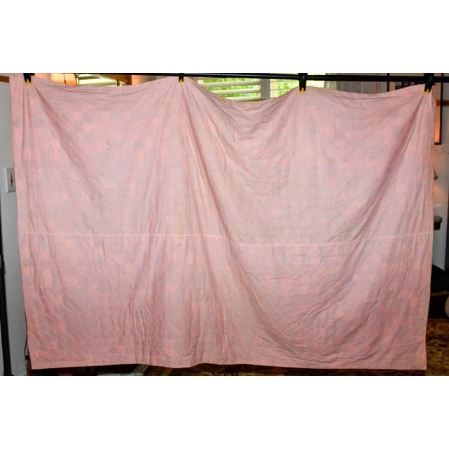 American Antique 1930s Yo Yo Quilt Coverlet | Depression Era Feed Sack Fabrics | 49x72 | Cottagecore Folk Art Textile For Sale - Image 3 of 13