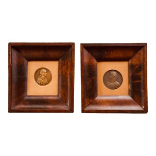 Pair of Antique French Bronze Portrait Medallions, Louis XIII & Joachim Murat, Bespoke Walnut Shadow Boxes For Sale