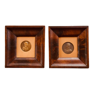 Pair of Antique French Bronze Portrait Medallions, Louis XIII & Joachim Murat, Bespoke Walnut Shadow Boxes